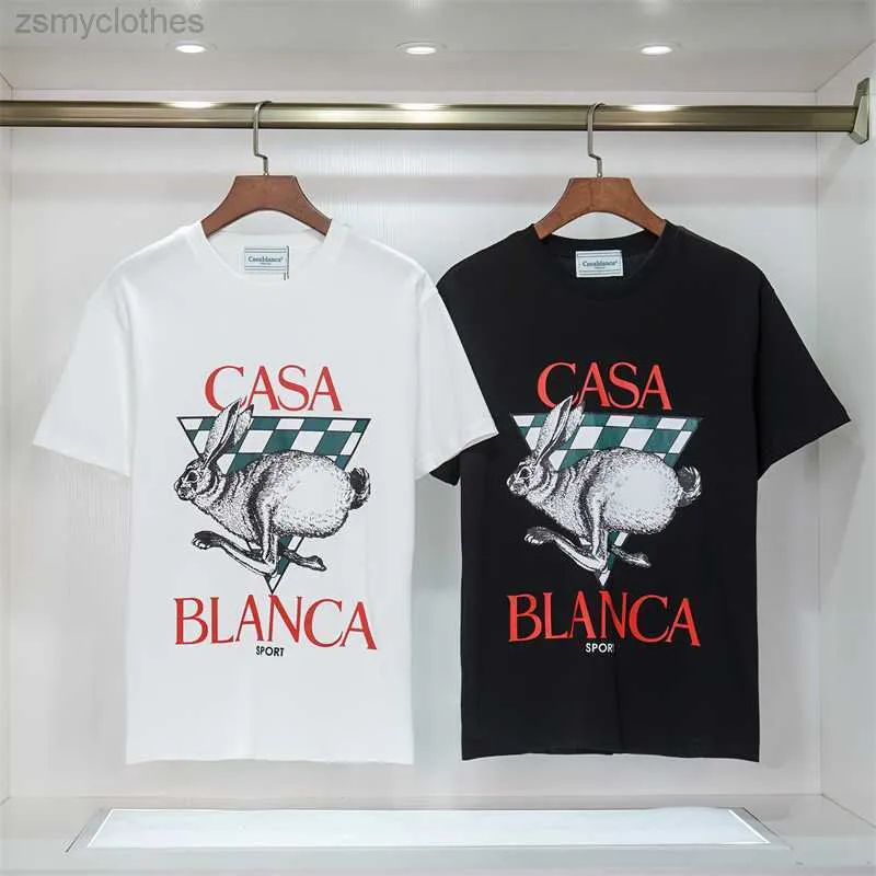 Men's T-Shirts Good Quality 2023ss Casablanca Streetwear T-shirt Men Black White Rabbit Casablanca Fashion TeesT Shirt Mens Clothing