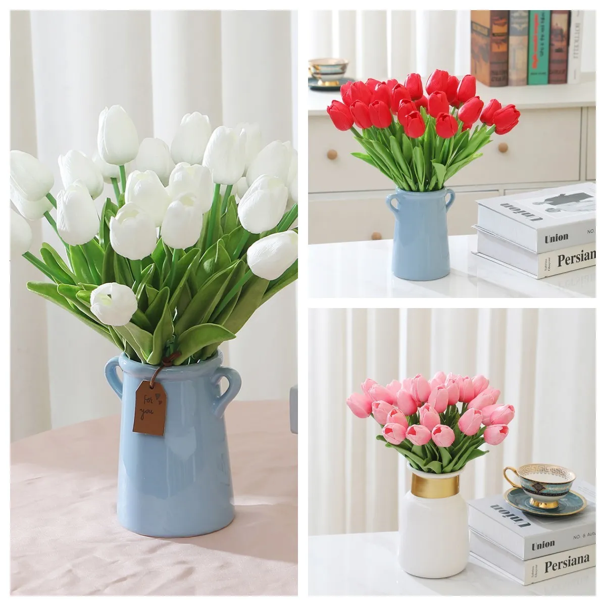 Decorative Flowers Wreaths 10pcs Tulips Artificial Flowers Real Touch Tulip Faux Fake Tulips Flower Bouquet for DIY Party Wedding Decor Flower Home Decor 230828