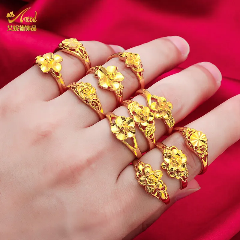 Band Rings ANIID Ethiopia Dubai Flower Gold Color Arab Rings Resizable For Women Wedding Jewelry African Party Gift Nigerian Jewellery 230828