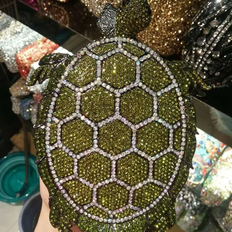 DHgate Cute Turtle Animal Shape Bling Crystal Handbag Wedding Party Diamond Clutches Cocktail Prom Bag Bags Luggage Accessories