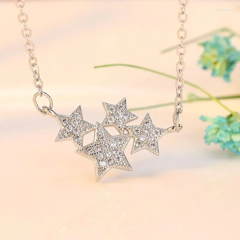 Chains Sterling Sier Diamond Star Necklace Women's Hollow Five-pointed Clavicle Chain Party Gift Jewellery_voghion.com