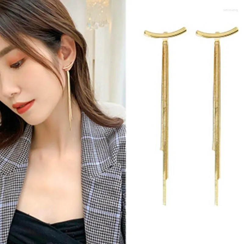 Dangle Earrings Bar Long Thread Tassel Drop For Women Glossy Arc Geometric Earring Korean Fashion Jewelry Hanging Pendientes Gifts