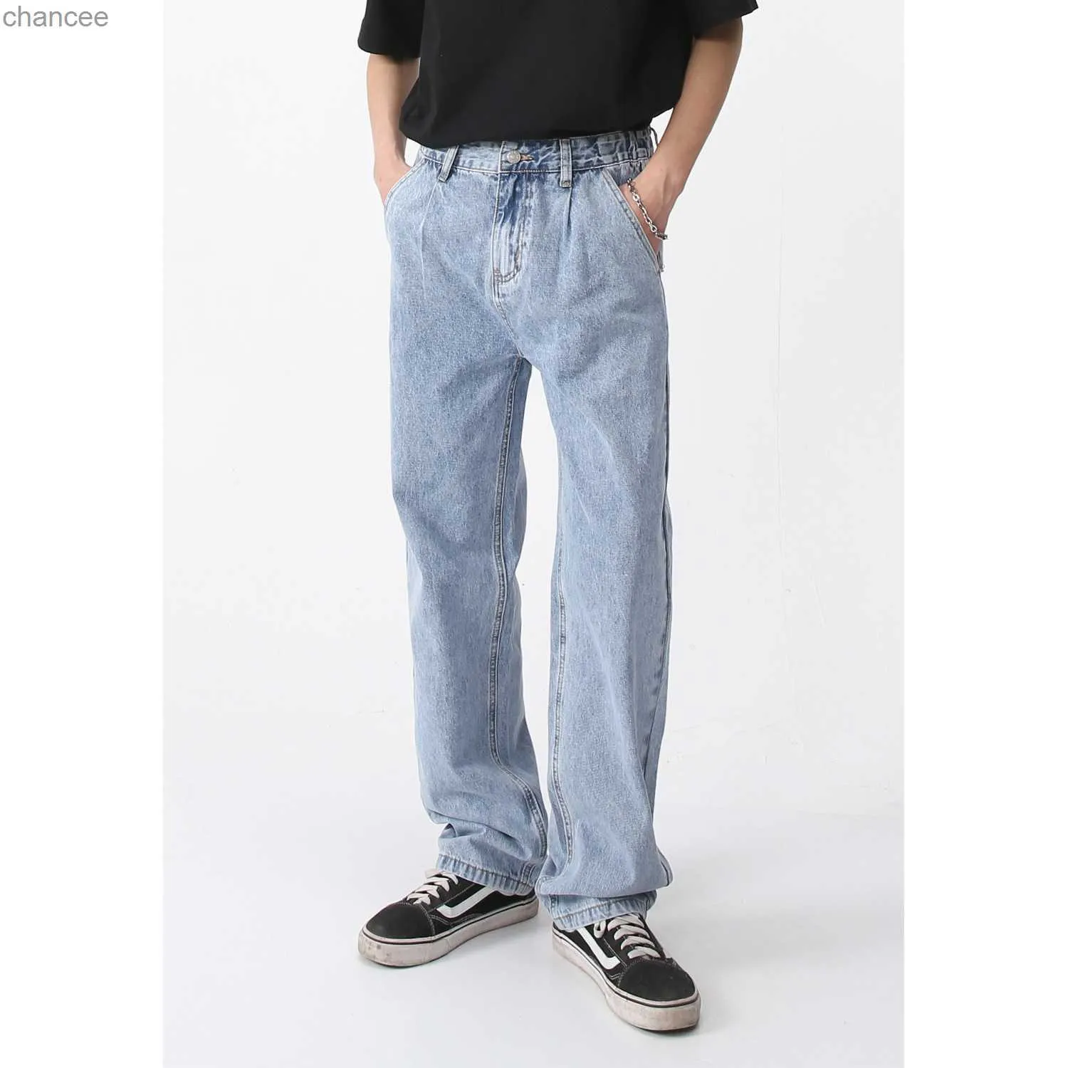 2023 Mäns nya produkt tunna casual byxor denim med elastiska midja jeans retro mode trend smal fit blå färgbyxor s-xl hkd230829