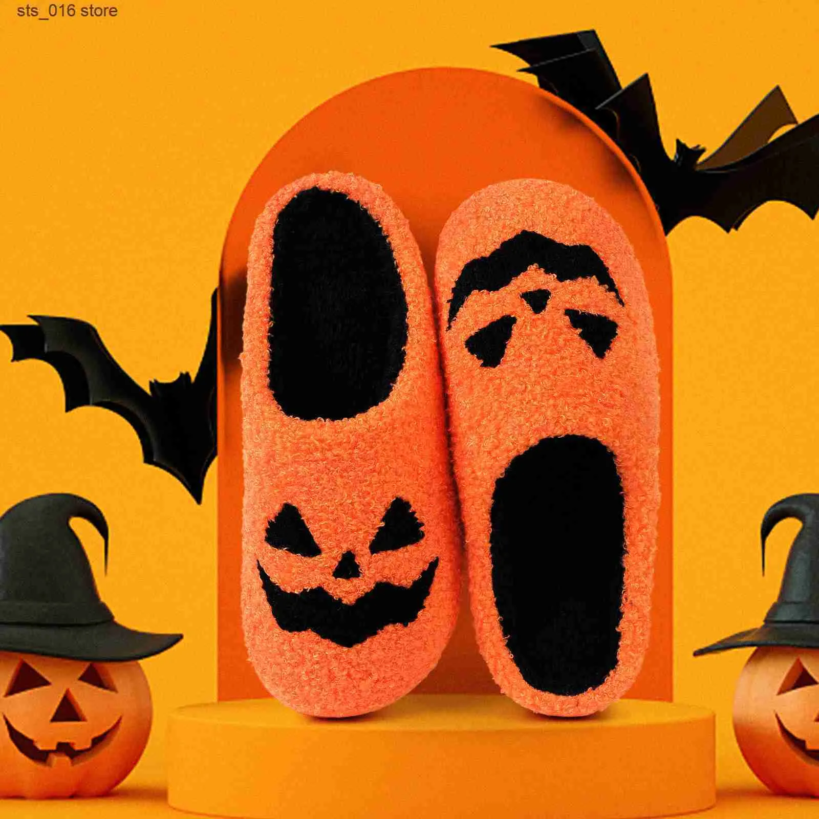 Pumpkin Flat Soft Men Halloween Face Slippers Ghost Plush Cyy Indoor Fuzzy Women House Shoes Fashion Gift Hot T230831 331