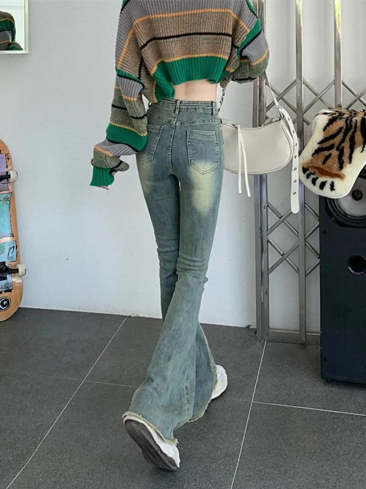 Jeans Para Mujer Flare Mujeres Flacas Cintura Alta Estetica Y2k Ropa Pantalones De Mezclilla Vintage Lavado Retro Trapeador Moda Coreana Calle 230828 De 33 44 DHgate