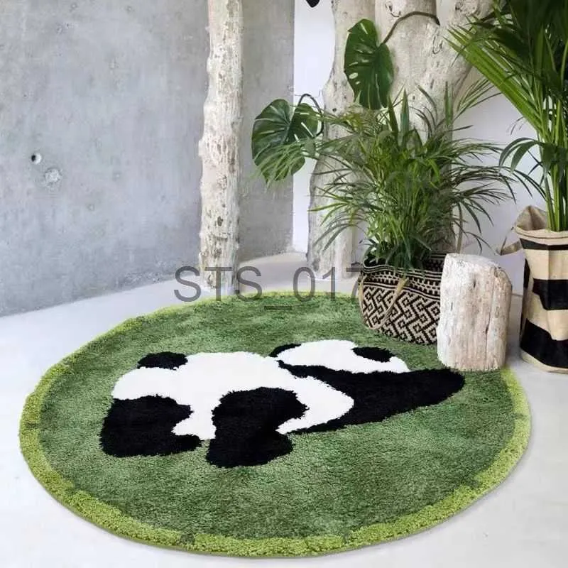 Mattor runt plysch panda matta förtjockad grön söt tecknad kanin sovrum sovrum mattor hem vardagsrum soffa soffbord matta x0829