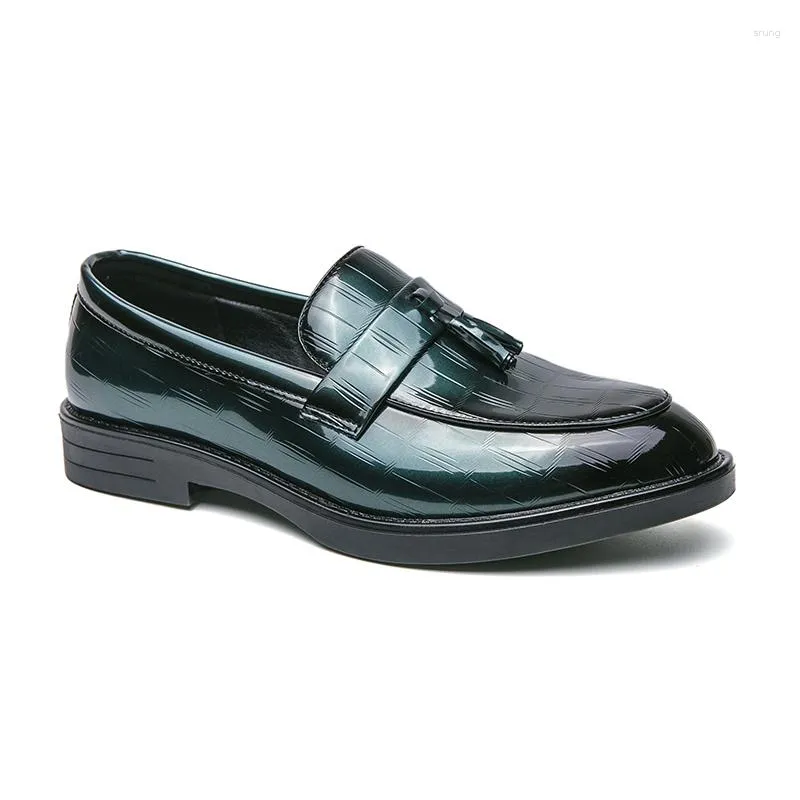 Dress Shoes Man Green Tassel Loafers Leather Round Toe Slip On Daily Wedding Fashion Solid Color Slip-on Party Casual