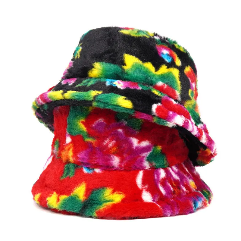 Chapeaux à larges bords Chapeaux de seau Chapeaux de seau en fausse fourrure chaude d'hiver pour femmes Casquettes d'extérieur florales Casquette de pêcheur en polaire douce Chapeaux de vacances de ski moelleux 230828