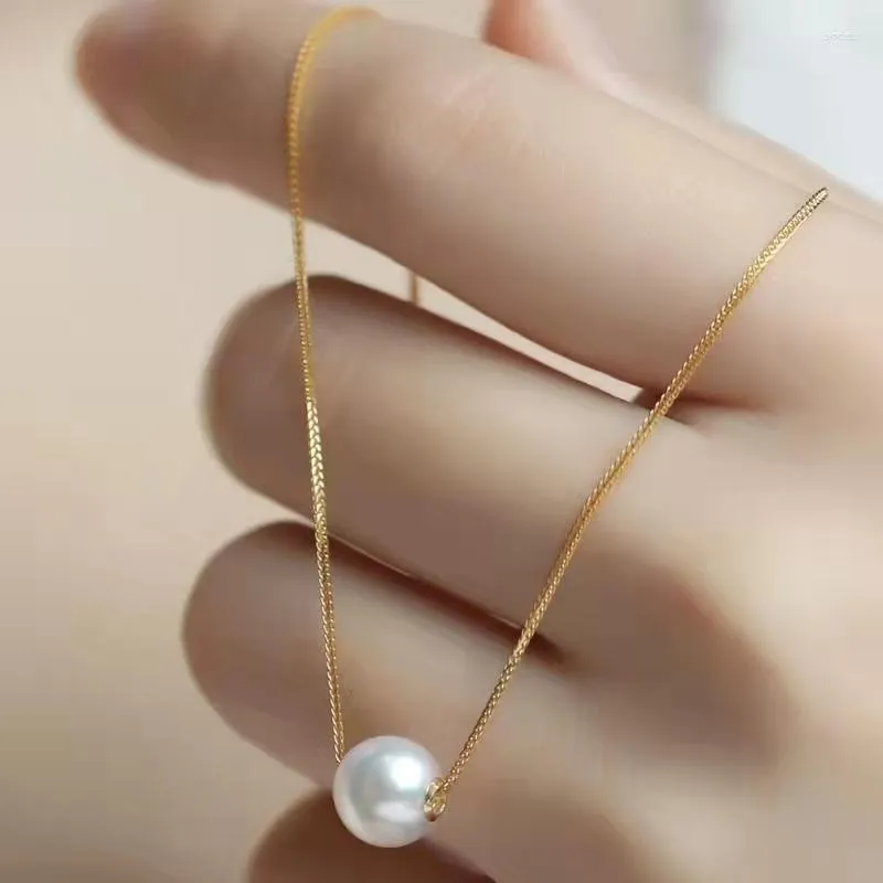 MIQIAO 18K Gold Freshwater Pearl Pendant Necklace Fine Jewelry