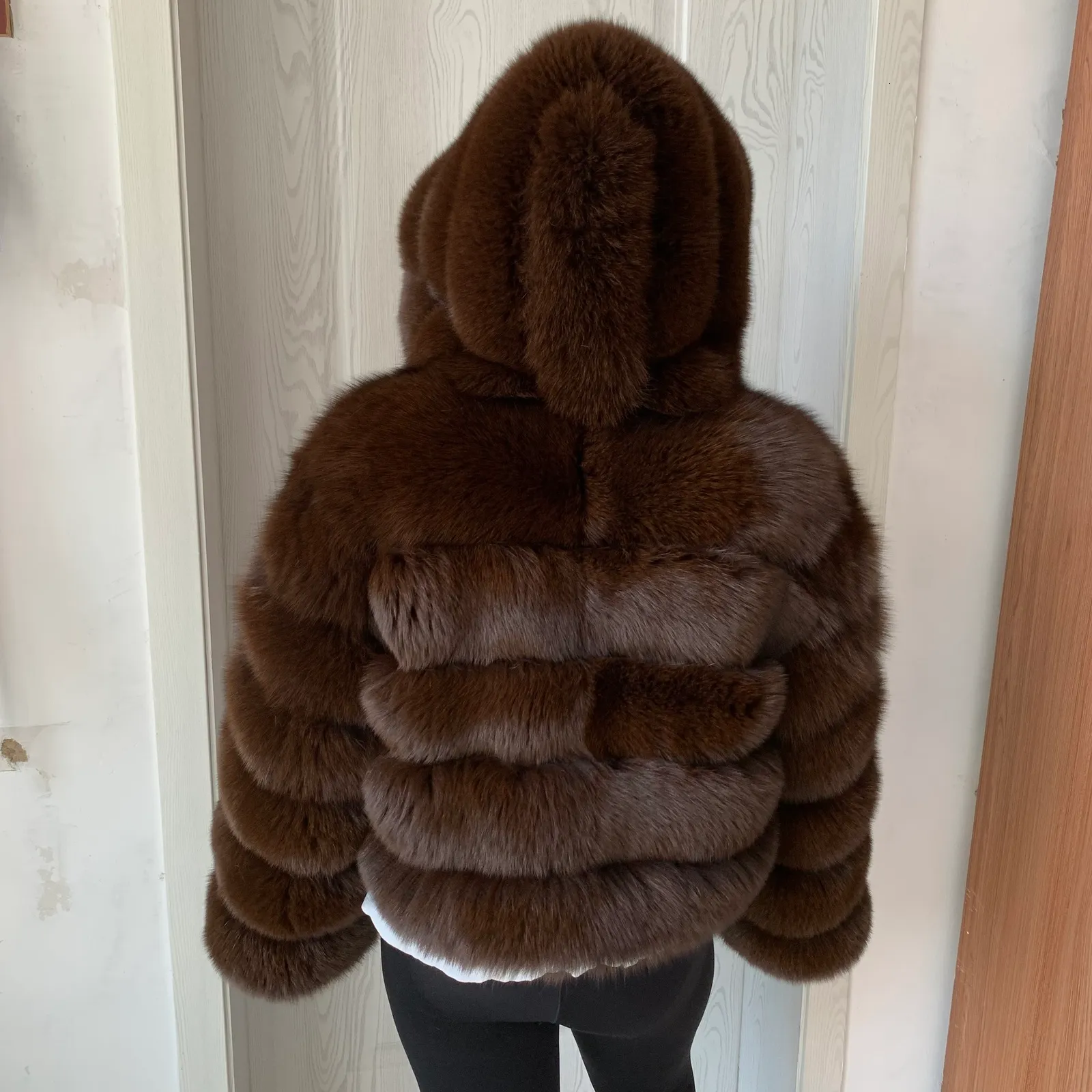 Damen Pelz Faux Echtfell Kapuzenmantel Winter warm Mode natürlich plus Jacke hochwertiger flauschiger Waschbär 230828