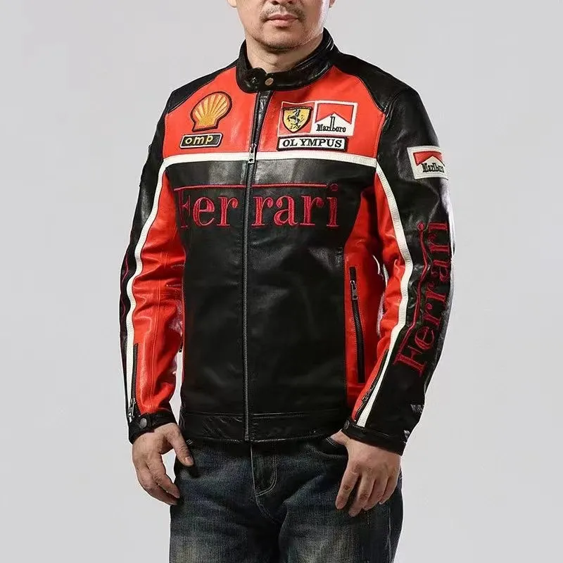 Mens Slim Fit Dainese Fighter Leather Jacket With Multi