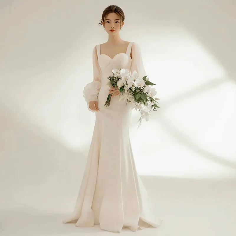 korean mermaid wedding dress Custom Corset Lace Mermaid Wedding Bridal Dress with Handmade 3D Flowe Shindig Threads