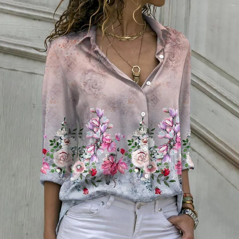 여자 폴로 여성 긴 소매 꽃 셔츠 패션 그라디언트 나비 프린트 탑 캐주얼 레이디 싱글 가슴 스웨트 셔츠