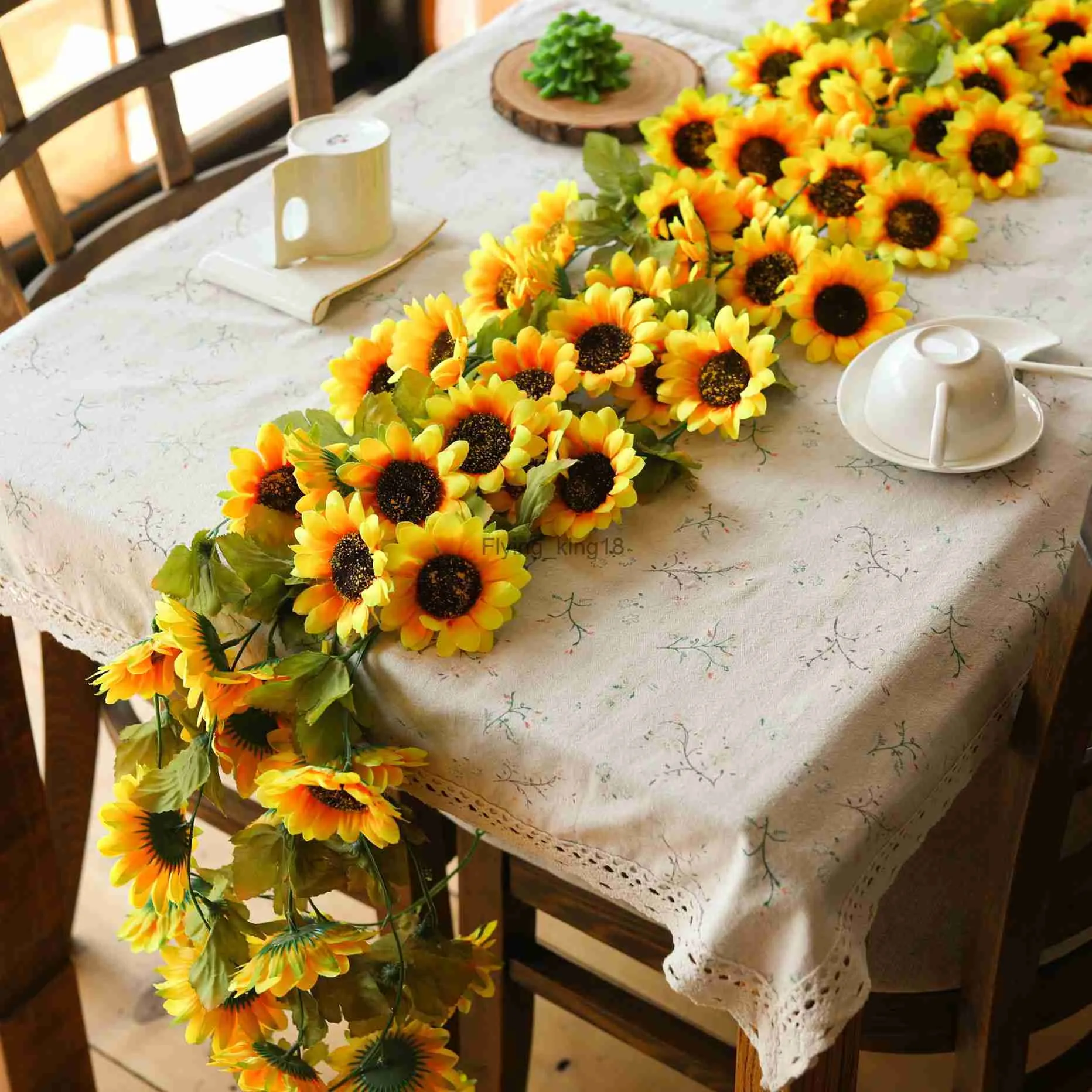 PARTY JOY 3Pcs Artificial Flowers Silk Sunflower Garland Vine with Green Leaves for Wedding Home Party Table Decor HKD230829