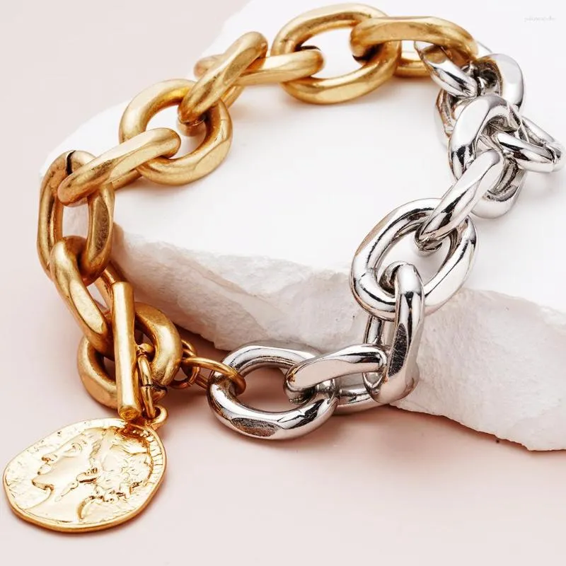 Link Bracelets Old Coin Stainless Steel Bracelet For Women Vintage Gold Plated Sliver Color Y2K Chain Casual Party BOHO Jewelry