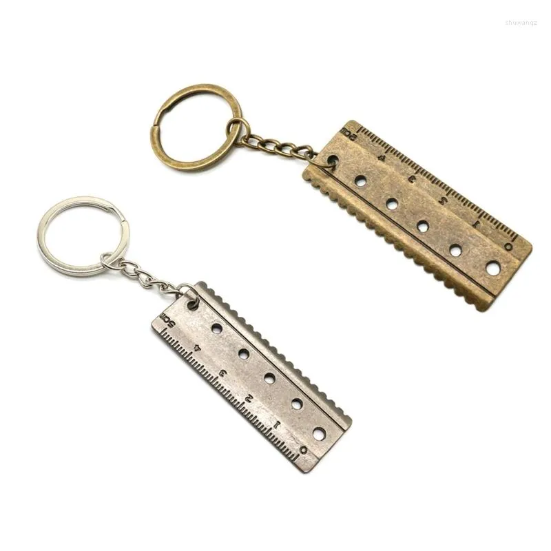 Keychains F19D Ruler Shape Keychain Keyrings Commemorative Copper Material Keys Rings Car Jewelry Gift For Women Girls