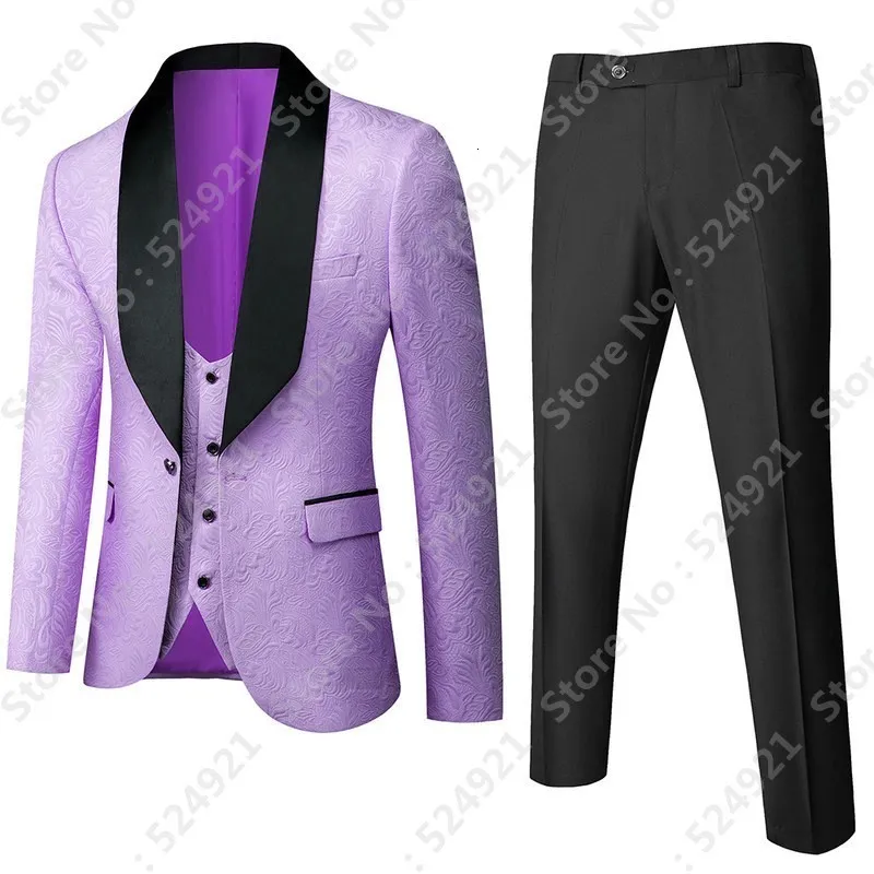 Män s kostymer blazers skräddarsydda män lila och svart brudgummen smoking sjal lapel groomsmen bröllop man jacka byxor väst slips d59 230828