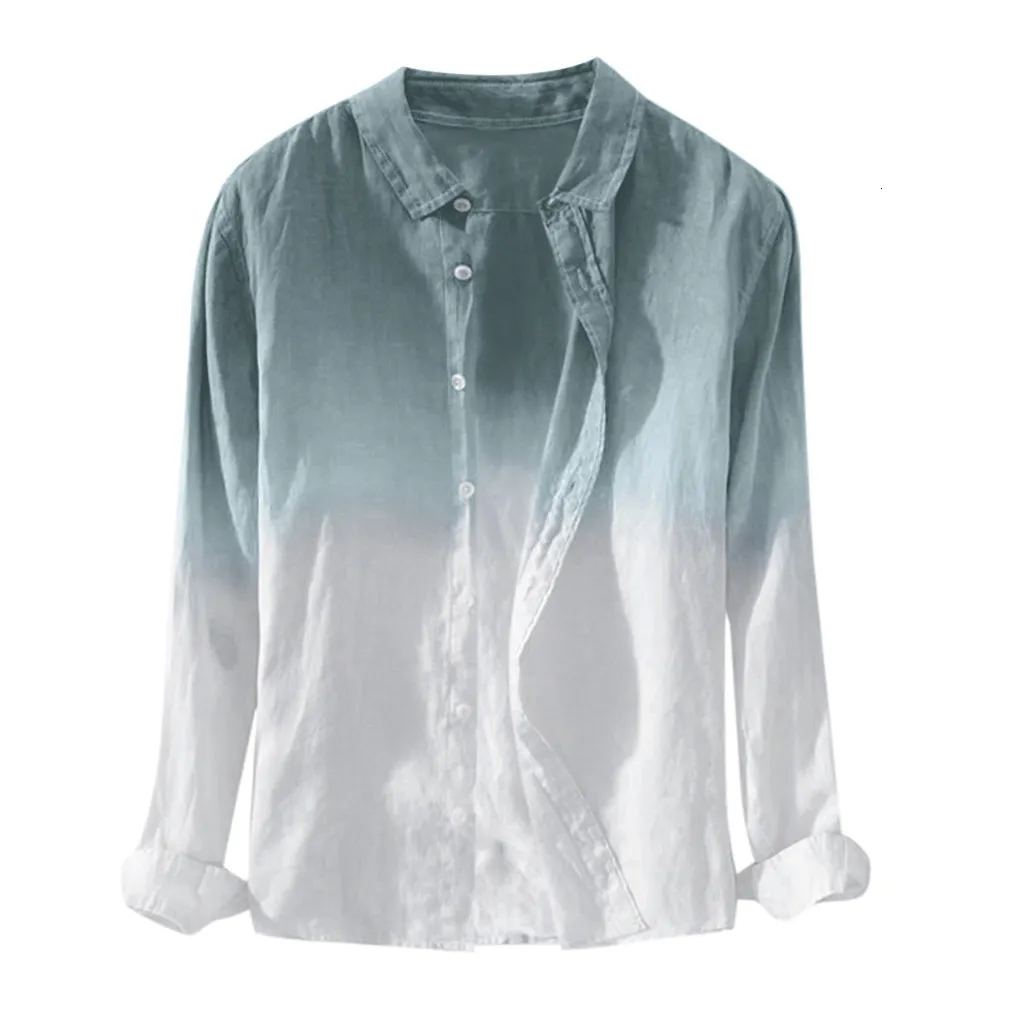 Overhemden voor heren Zomeroverhemd Hawaiiaanse blouse met lange mouwen Cool Dun ademend reverskraag Hangend geverfd gradiëntkatoen 230828