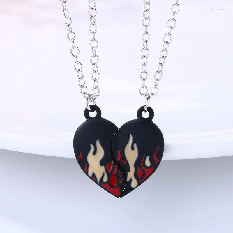 Pendentif Colliers Amis Amour Couple Collier Cool Flamme Coeur Brisé BFF Bonne Amitié Bijoux Cadeau Pour Enfants Garçon Hommes