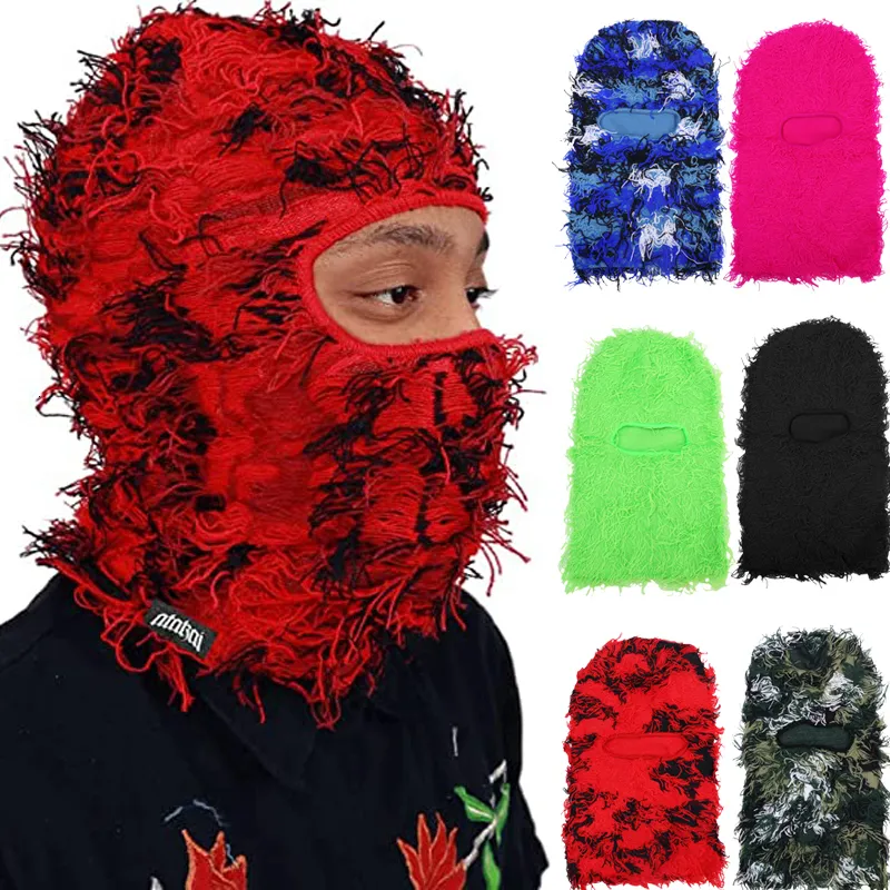 BeanieSkull Caps Hip Hop Balaclava Distressed Knit Caps Full Face Ski Máscara Mulheres Camuflagem Ao Ar Livre Fleece Fuzzy Ski Balaclava Beanies Homens Chapéu 230828