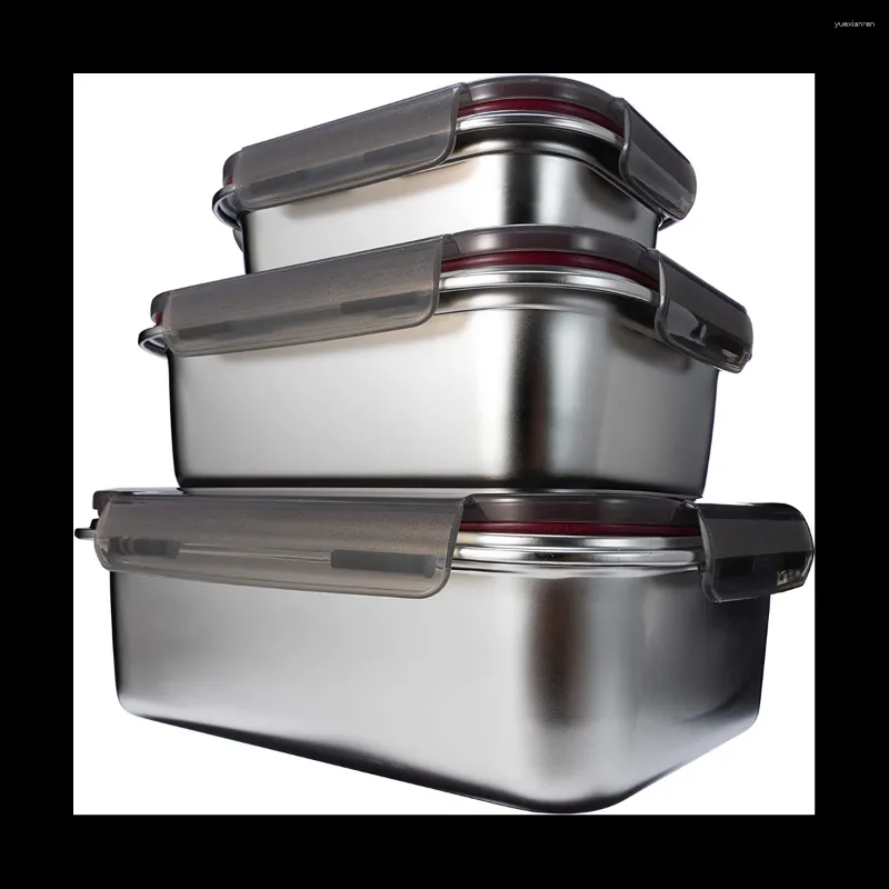 Förvaringsflaskor rostfritt stål mat containrar betyg metalllådor lunch bento lådmåltid