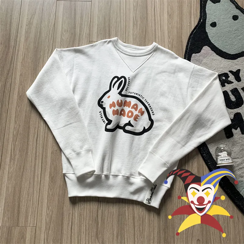 Men s Hoodies Sweatshirts Oversize Human Made Men Women Quality White Rabbit Print Crewneck Hoodie 230829