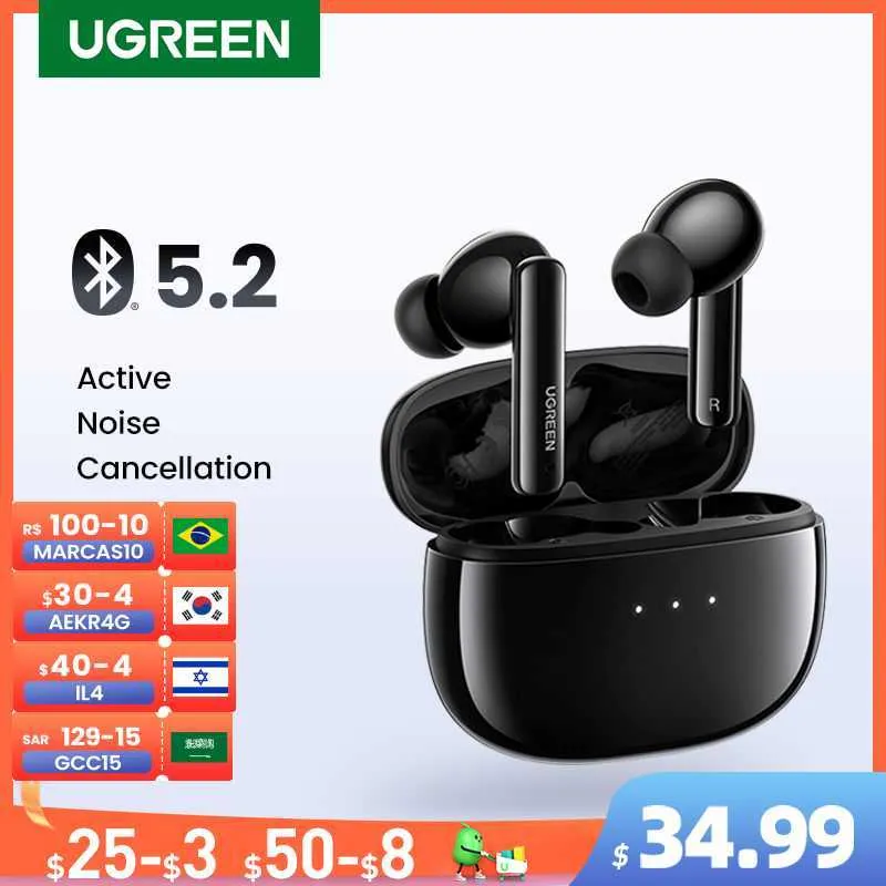 UGREEN HiTune T3 ANC Draadloze TWS Bluetooth 5.2 koptelefoon Headset Actieve ruisonderdrukking In-ear microfoons Handenvrije telefoon Oordopjes HKD230828