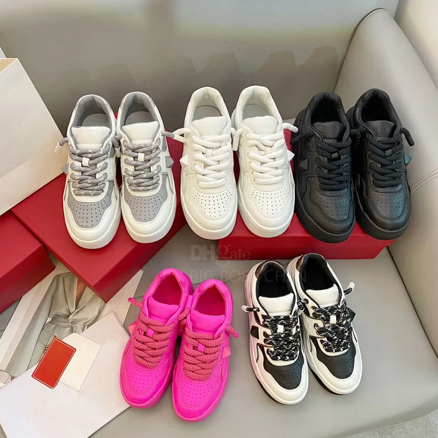 lyx designe toppkvalitet män kvinnor läder snörning plattform casual skor sneakers svart vit fuchsia herr tränare sport sneaker sko 35-45