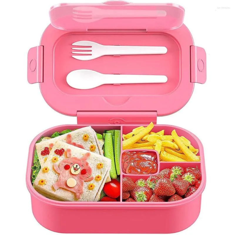 Dinnerware Bento Box For Adults/Kids 1300ml Leakproof Lunch With Sauce Compartments And Cutlery BPA Free Containe
