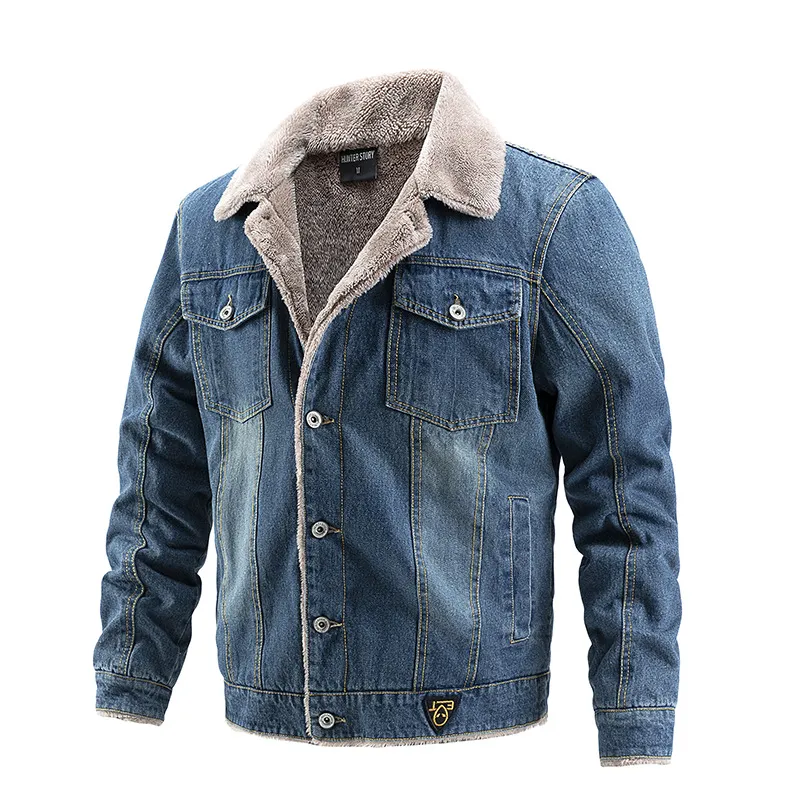 Men's Denim Jacket Plus Velvet Casual Jacket European and American Fashion Coat