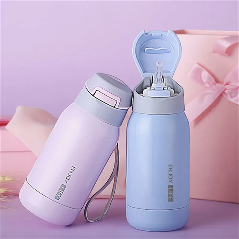 Water Bottles 260ml450ml Baby Mug Stainless Steel Thermos Flasks Kids Child insulation Cup with Straw Cartoon straw Vacuum Thermoses 230829