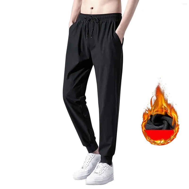 Herrenhose, warme Fleece-gefütterte sportliche Jogginghose, Winter-Aktiv-Trainingshose mit Kordelzug und Taschen, Pantalones Hombre