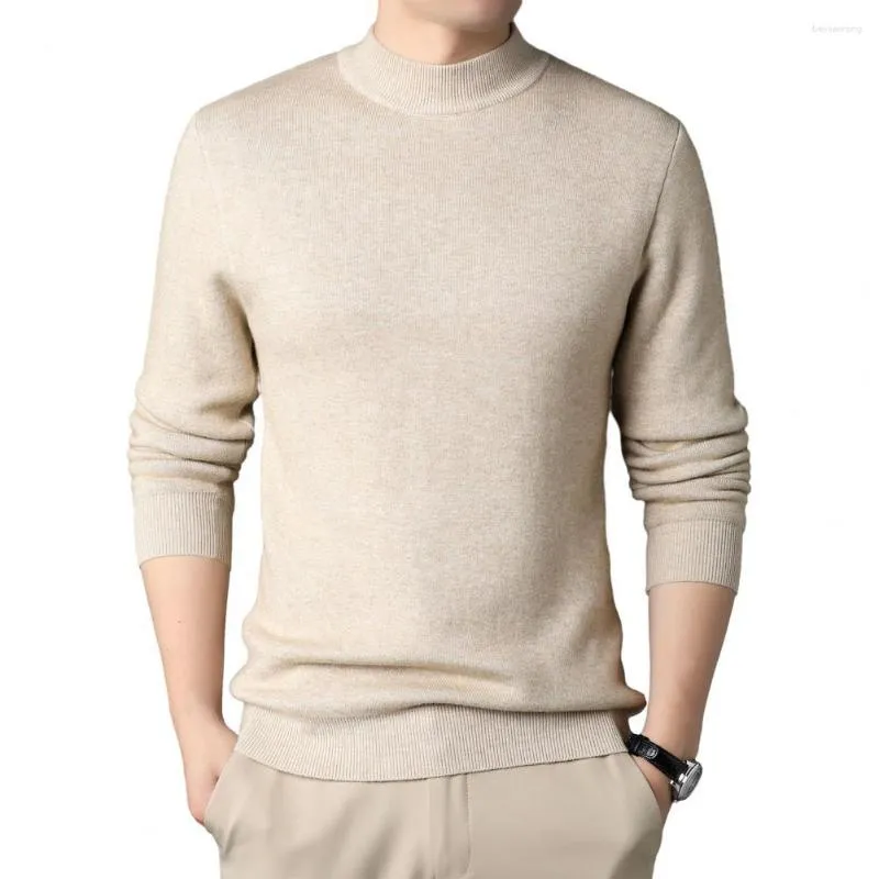 Männer Pullover Herbst Winter Männer Pullover Gestrickte Einfarbig Elastische Halbhohe Kragen Langarm Slim Fit Pullover Bottoming Top sueteres