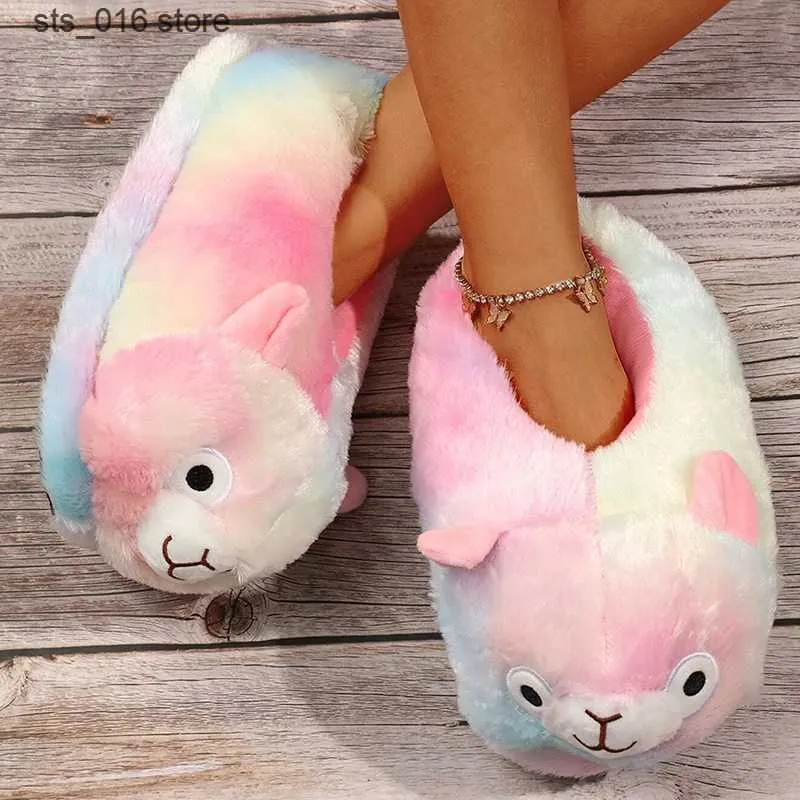 Alpaca 2022 All Inclusive Cotton Fashion Women Home Slippers Winter Warm Ladies Plush One Size Fluffy Shoes T230828 8AF1