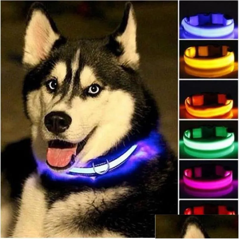 Dog Collars Leashes Led Nylon Night Safety Light Flashing Glow In The Dark Small Pet Leash Drop Delivery Home Garden Supplies Dhrxt