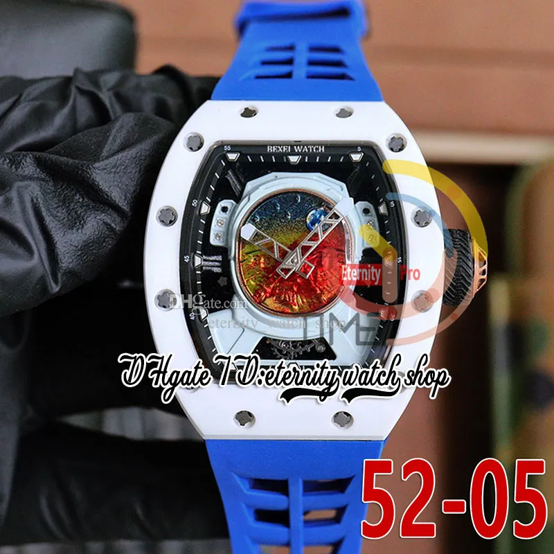 RRF 52-05 Senaste versionen Japan Miyota NH Automatiska män Titta på vit metall keramikfodral Mars Valles Marineris Dial Blue Rubber Strap Super Edition Eternity Watches