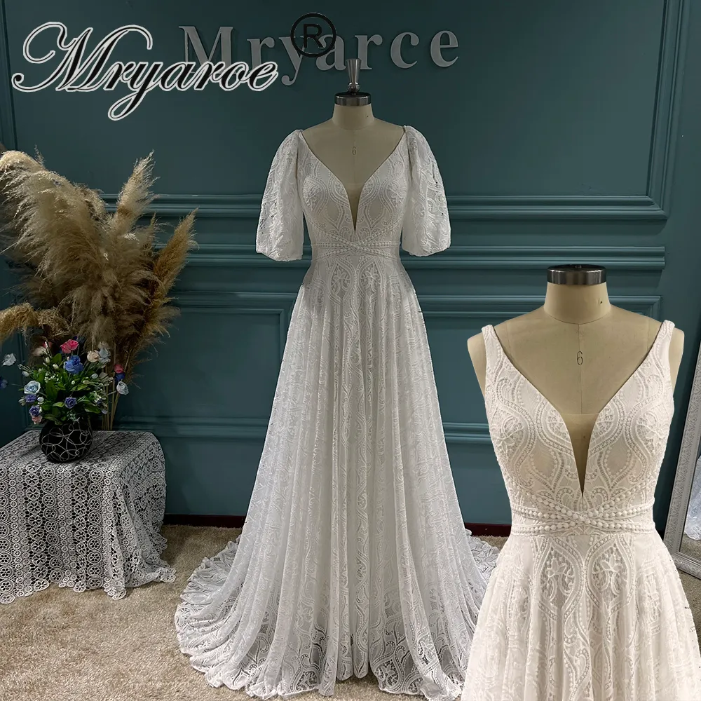 Urban Sexy Dresses Mryarce Trending Detachable Statement Sleeves Plunging Neck Open Back Lace Wedding Dress Bridal Gowns 230828