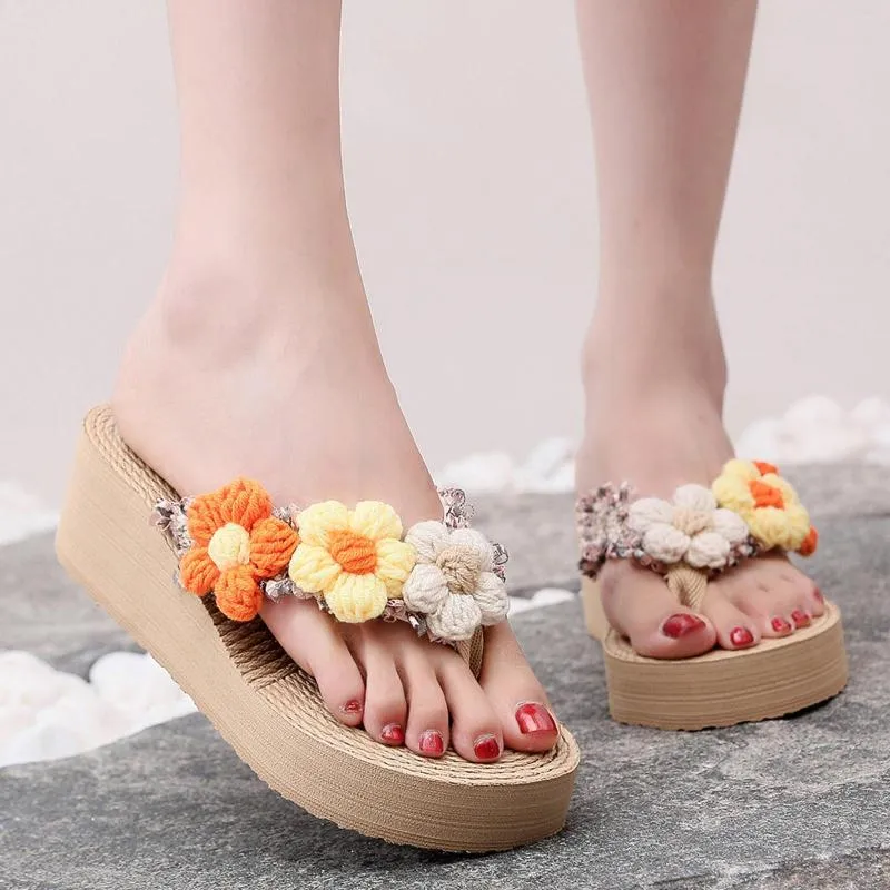 2023 Summer Womens Chunky Platform Flower Wedge Sandals With Light