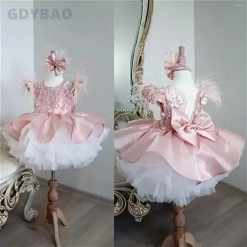 Girl Dresses Cute Birthday Princess Ball Flower Short Summer Appliqued Tulle Baby Party Wedding Formal Wear Gowns