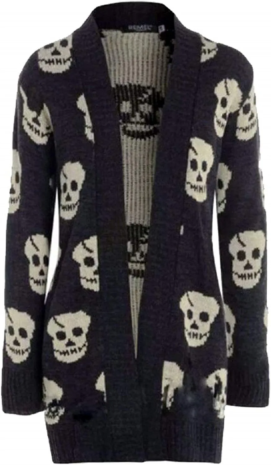 Nya kvinnliga damer halloween skalle skelett tryck öppen front stickad cardigan