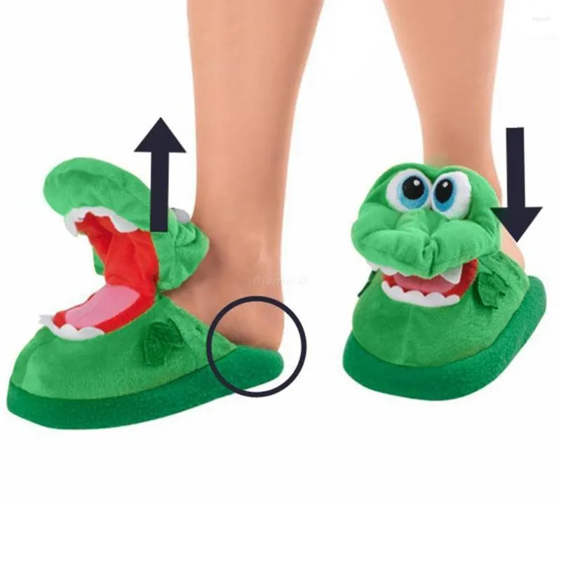 Winter Warm Crocodile Dinosaur Slippers For Indoor Use Open Mouth