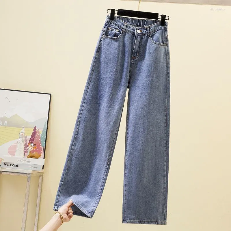 Jeans femininos plus size M-4XL cintura elástica reta preto azul casual cor sólida todas combinando calças jeans simples