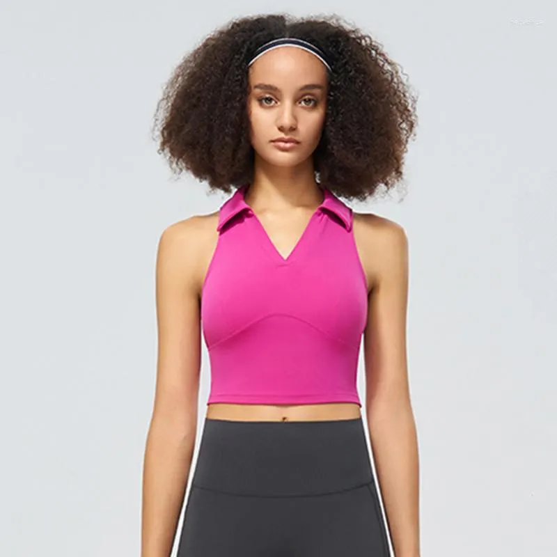 Roupa de yoga yushuhua turn down colarinho colete seguro almofadas de peito sutiã esportivo feminino ginásio sem mangas fitness superior treino treinamento roupa interior