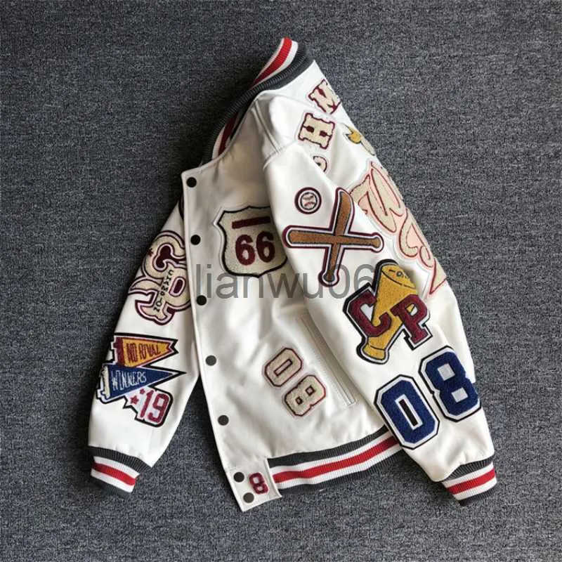 Men's Jackets Men's spring and autumn baseball uniform Y2K retro trend leather jacket heavy industry embroidery white short coat ins hot sale J230829