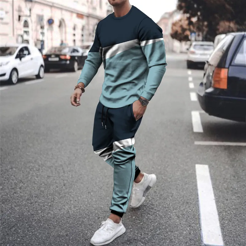 Męskie dresy mody Set Tracksuit Spring Long Rleeve T Shirt Men Menpants Casual 3D Print Bluza