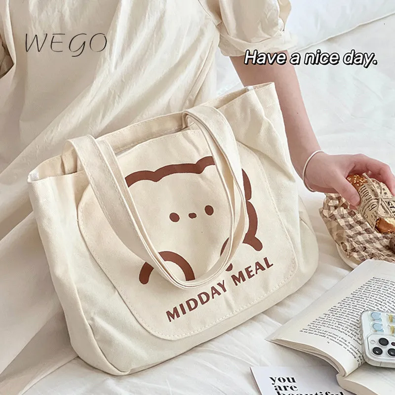 Cartoon Rabbit Bear Canvas Canvas Shoulder Bag Cute College Student  Backpack With Cloth Finish 230828 From Mu08, $10.24