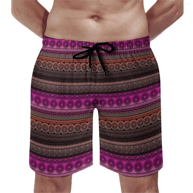 Мужские шорты летняя доска милый племенный отпечаток бег розовый коричневый графический графический короткие брюки повседневные быстрые сухой плавание плюс размер 3xl