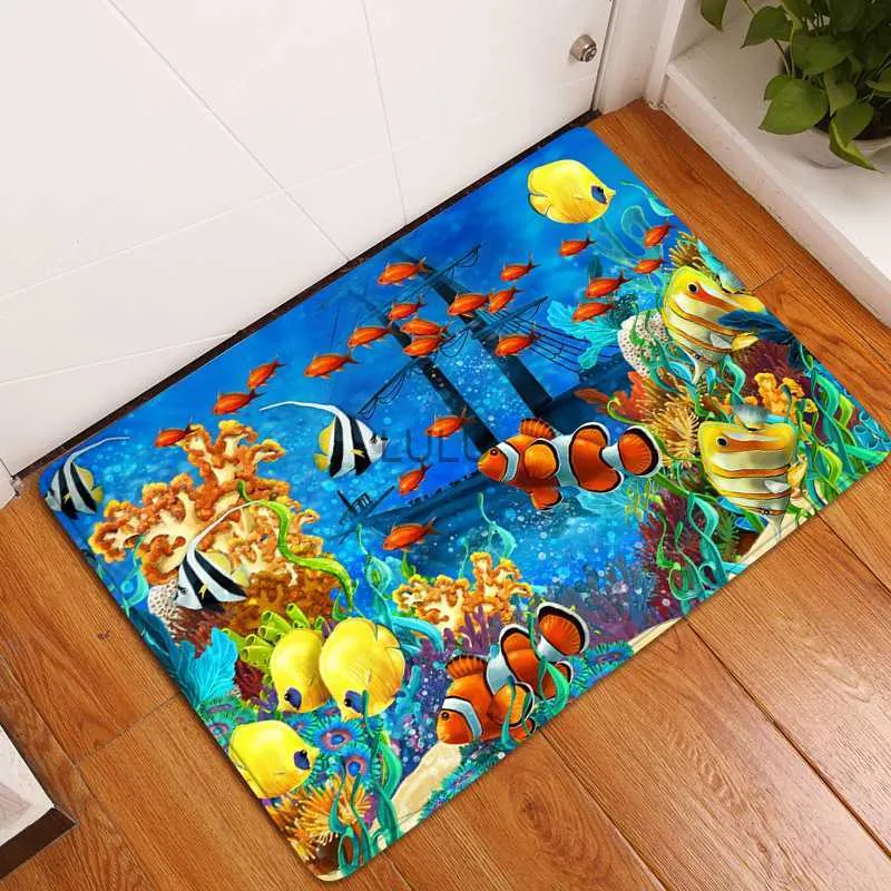 3D Ocean World Fish Dibet Mata Kitchen Wejście Doformat Sypialnia Domowa Dekoracja podłogi Dali salon dywan przeciwpoślizgowy dywan HKD230829