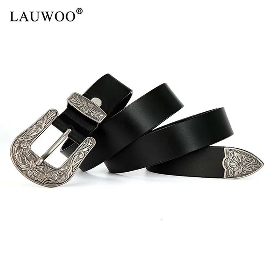 Ceintures LAUWOO dernière dame rétro ceinture Punk 2.8CM personnalisé punk large ceinture 100% cuir de vache ceinture décorative vache en cuir véritable 230829