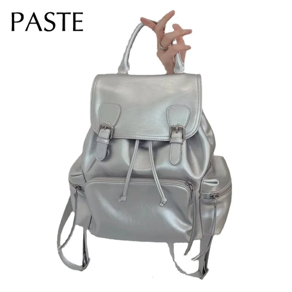 Школьные сумки в нити закрыть Antitheft Design Silver Rucksack Oil Wax Real Cowhide Кожаный женский рюка